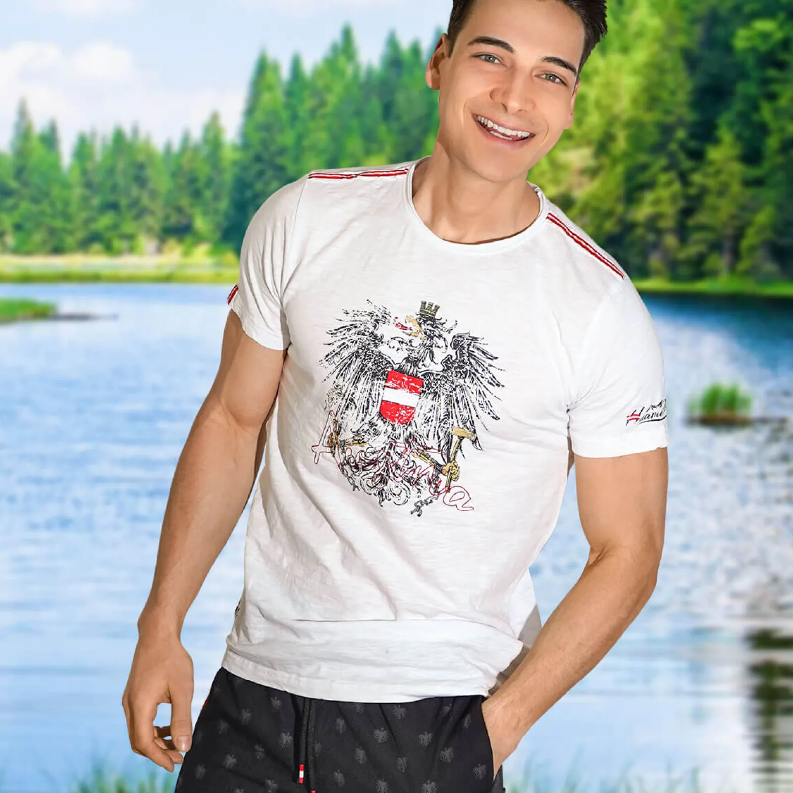 Zillertaler Trachtenwelt Herren T-Shirt "Austria Vintage", Weiß Flash Sale
